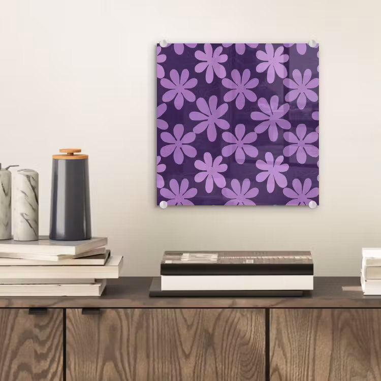 Glas schilderij - Paars - Botanisch - Bloemen - Retro - Patroon — 2