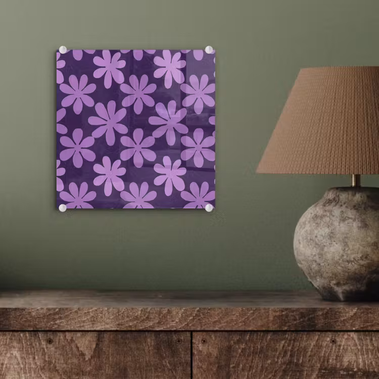 Glas schilderij - Paars - Botanisch - Bloemen - Retro - Patroon — 4