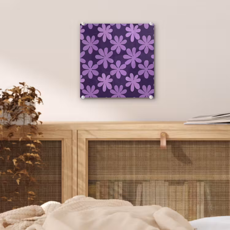 Glas schilderij - Paars - Botanisch - Bloemen - Retro - Patroon — 5