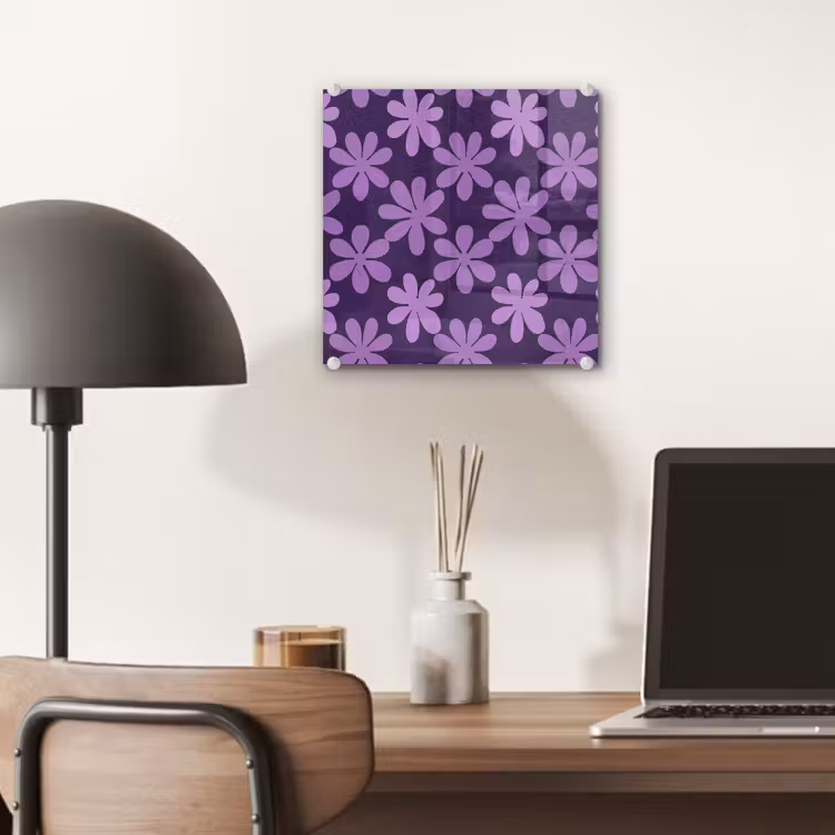 Glas schilderij - Paars - Botanisch - Bloemen - Retro - Patroon — 7