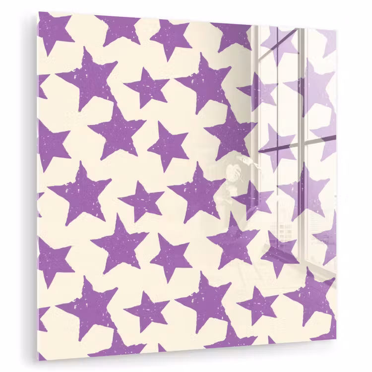 Glas schilderij - Paars - Geometrisch - Sterren - Stempel - Patroon — 1
