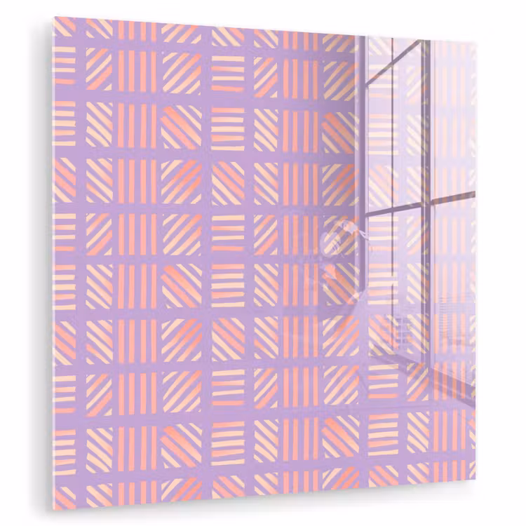 Glas schilderij - Paars - Roze - Geometrisch - Strepen - Blokken - Patroon — 1