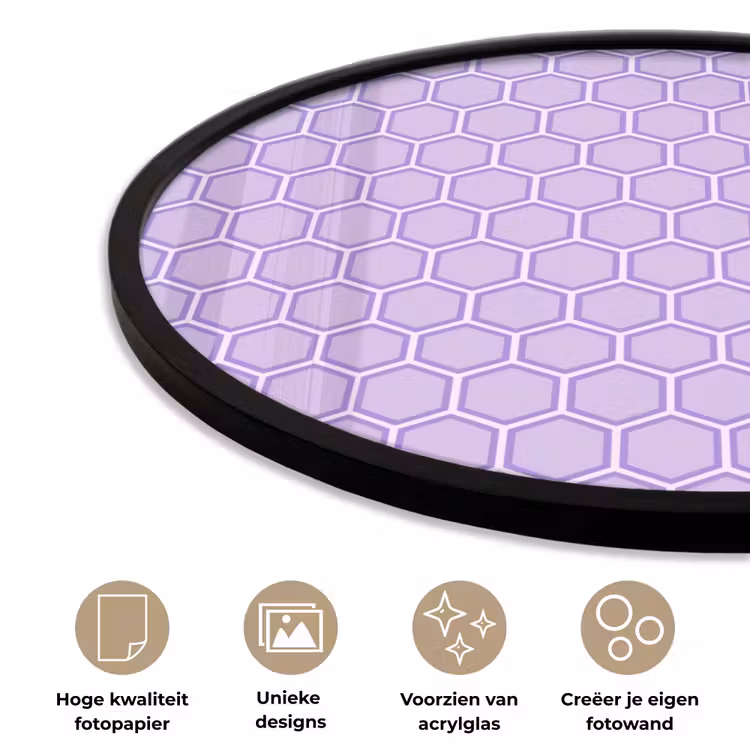 Ronde fotolijst - Paars - Geometrisch - Honeycomb - Bijenraat - Patroon — 2