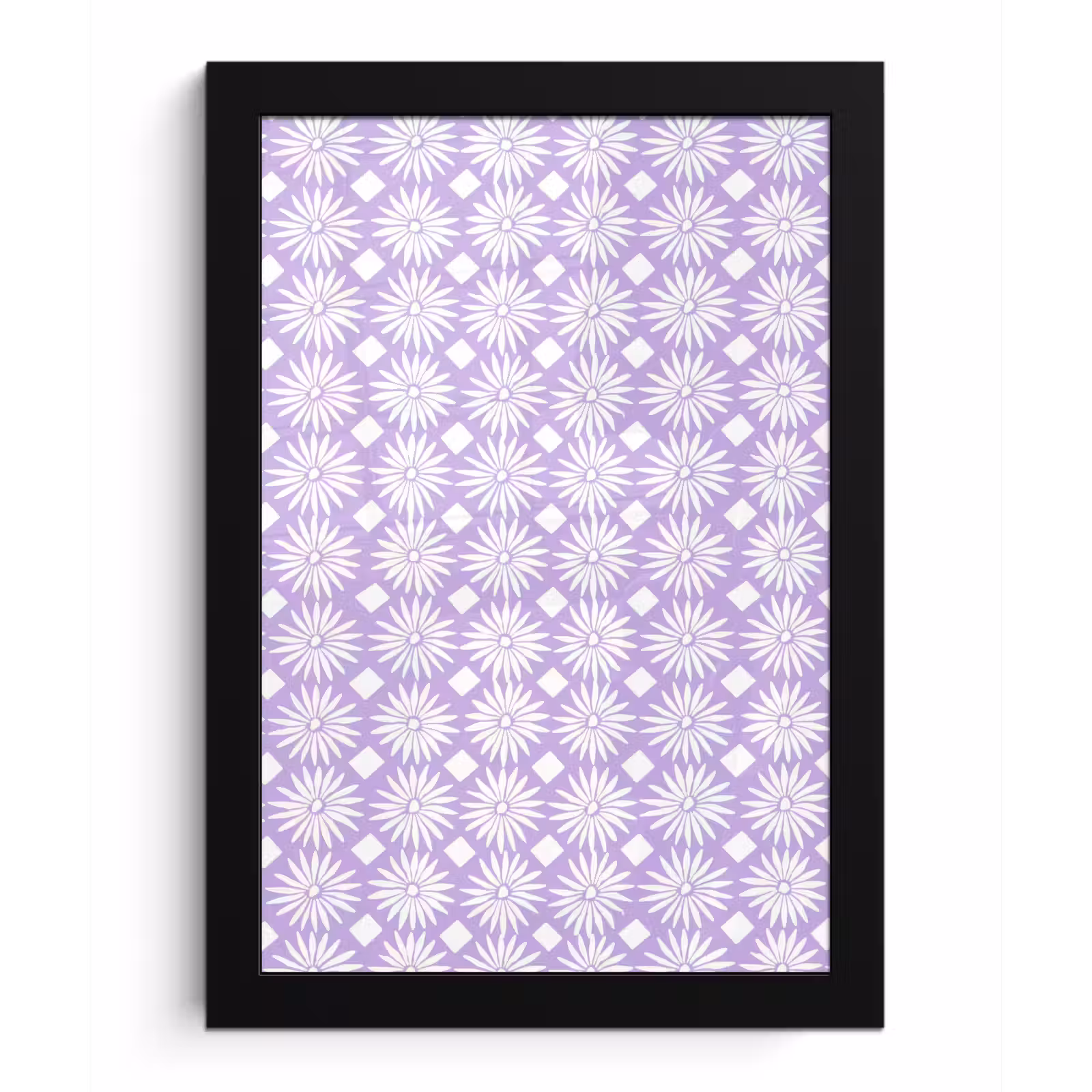 Poster met lijst - Lila - Botanisch - Bloemen - Margrieten - Patroon — 1