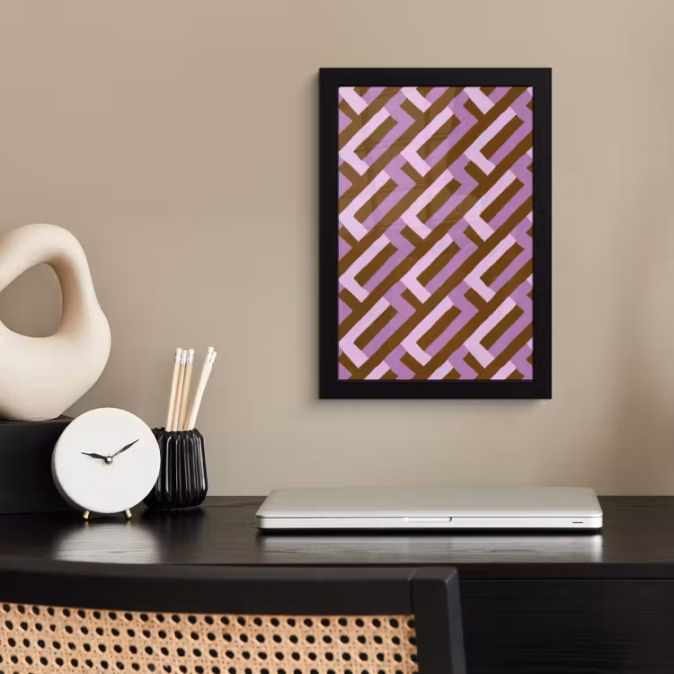 Poster met lijst - Bruin - Roze - Geometrisch - Meander - Patroon — 2