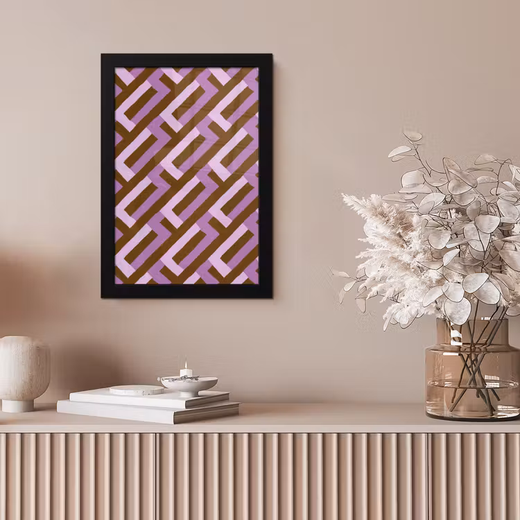 Poster met lijst - Bruin - Roze - Geometrisch - Meander - Patroon — 5