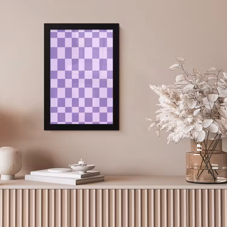 Poster met lijst - Paars - Geometrisch - Dambord - Blokken - Patroon — 5