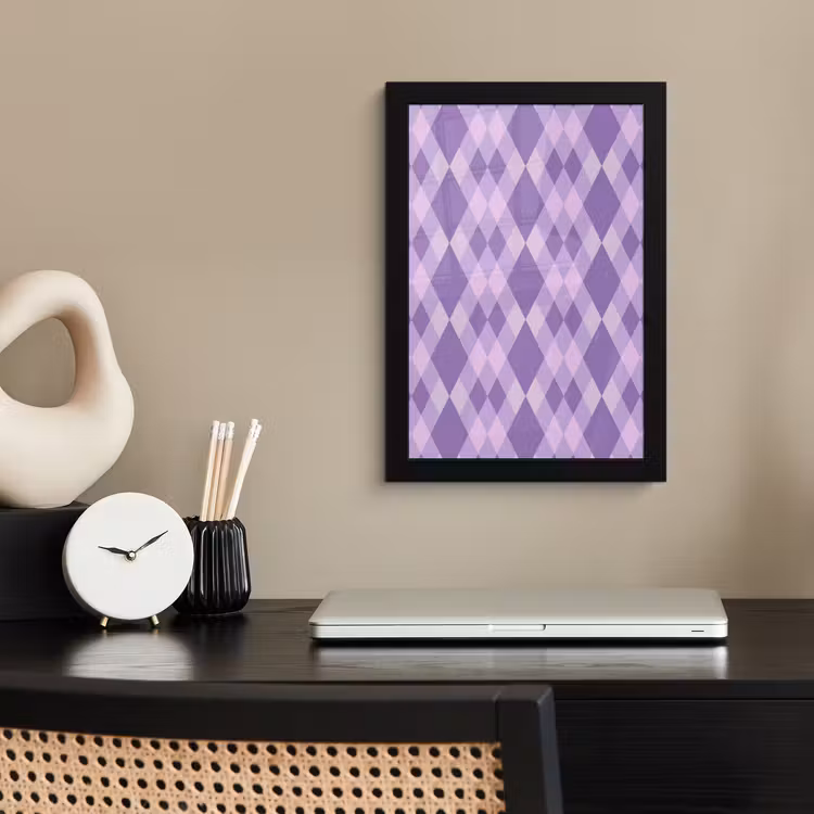 Poster met lijst - Paars - Geometrisch - Ruiten - Argyle - Patroon — 2