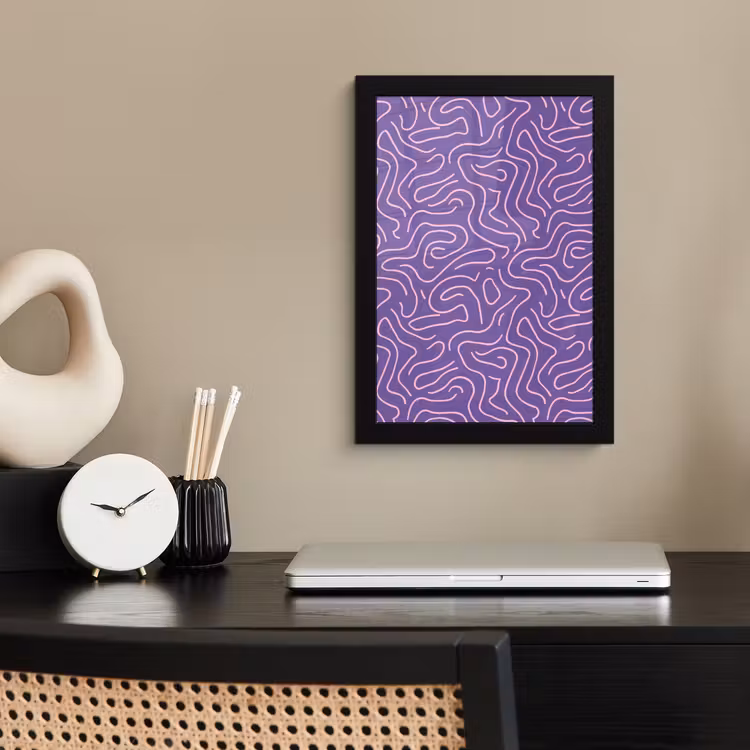 Poster met lijst - Paars - Roze - Abstract - Lijnen - Doolhof - Patroon — 2