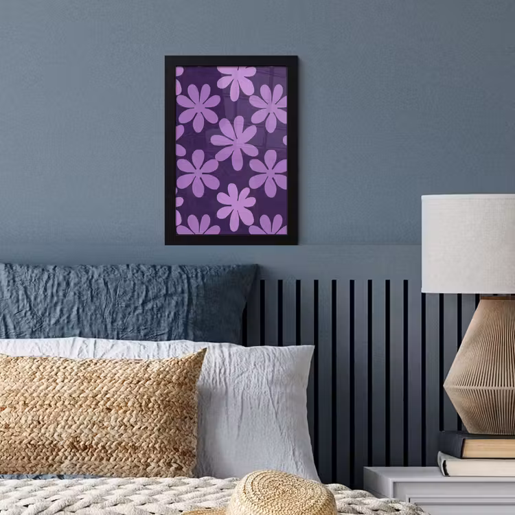 Poster met lijst - Paars - Botanisch - Bloemen - Retro - Patroon — 3