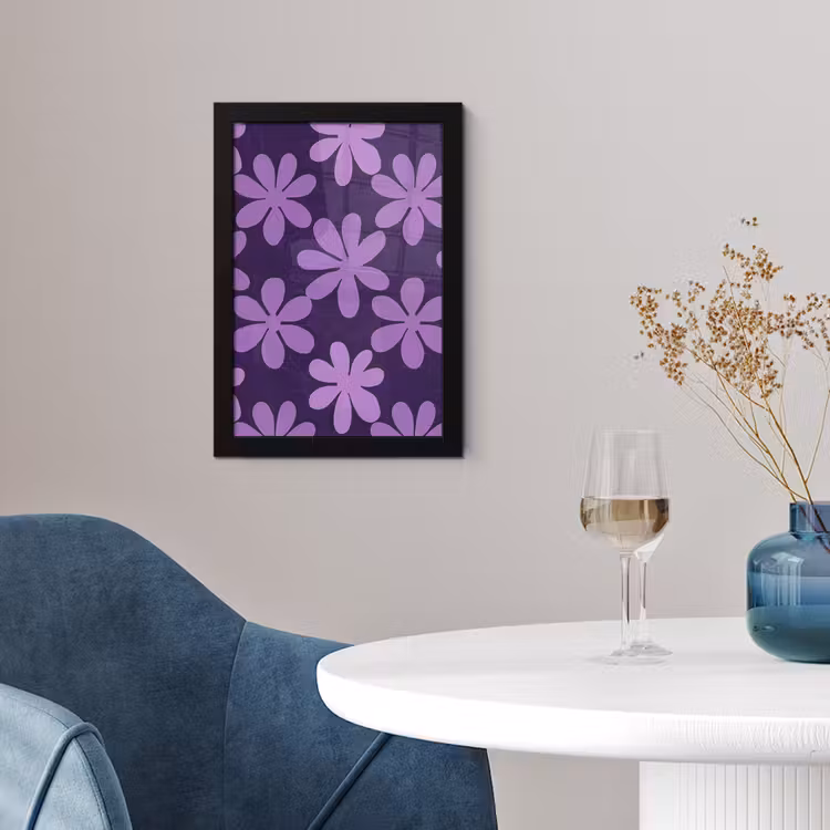 Poster met lijst - Paars - Botanisch - Bloemen - Retro - Patroon — 4