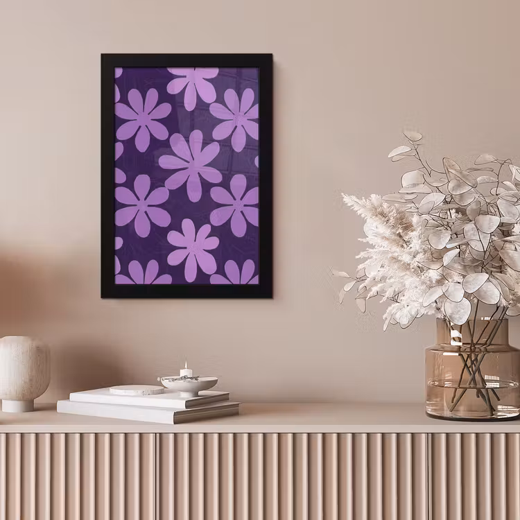 Poster met lijst - Paars - Botanisch - Bloemen - Retro - Patroon — 5
