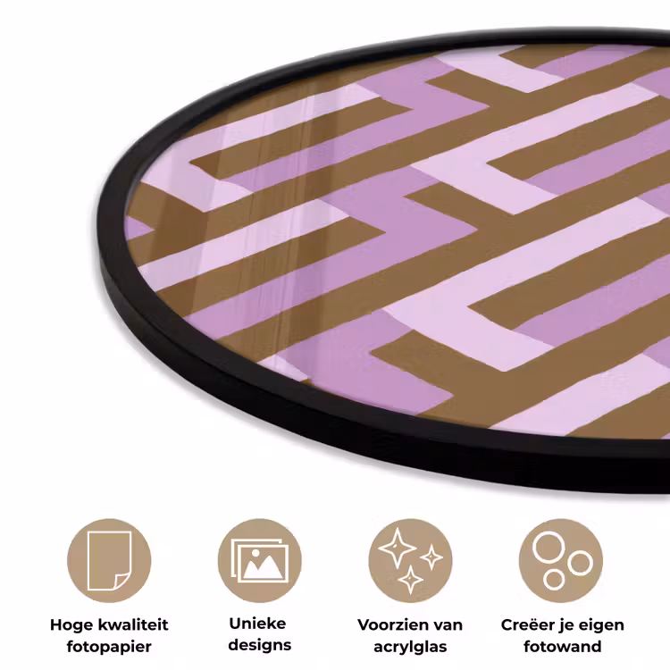 Ronde fotolijst - Bruin - Roze - Geometrisch - Meander - Patroon — 2