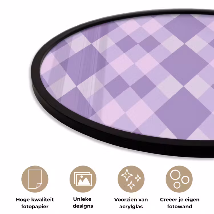 Ronde fotolijst - Paars - Geometrisch - Ruiten - Argyle - Patroon — 2