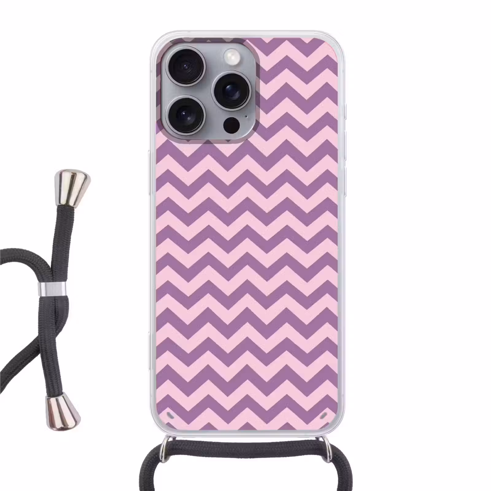 Telefoonhoesje met koord - Paars - Roze - Geometrisch - Chevron - Zigzag - Patroon — 1