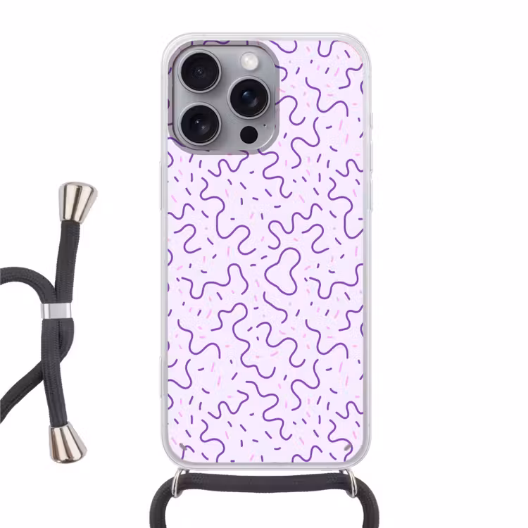 Telefoonhoesje met koord - Paars - Abstract - Memphis - Retro - Spikkels - Patroon — 1