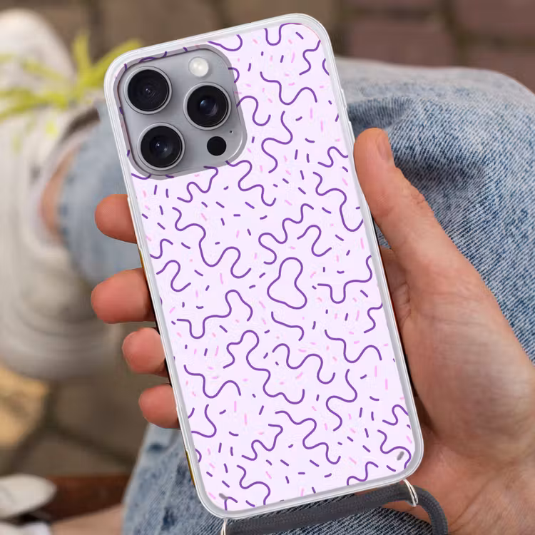 Telefoonhoesje met koord - Paars - Abstract - Memphis - Retro - Spikkels - Patroon — 2