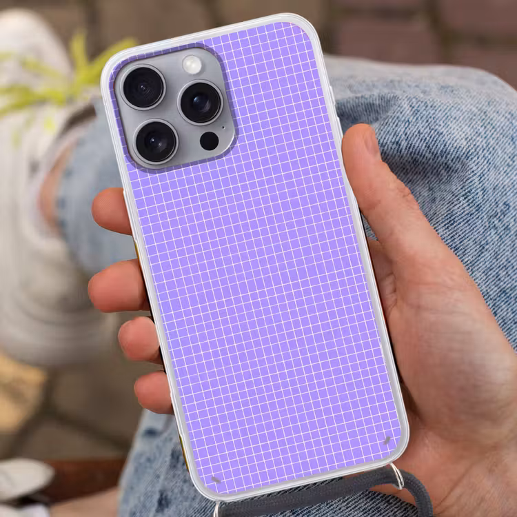 Telefoonhoesje met koord - Paars - Geometrisch - Raster - Minimalistisch - Patroon — 2