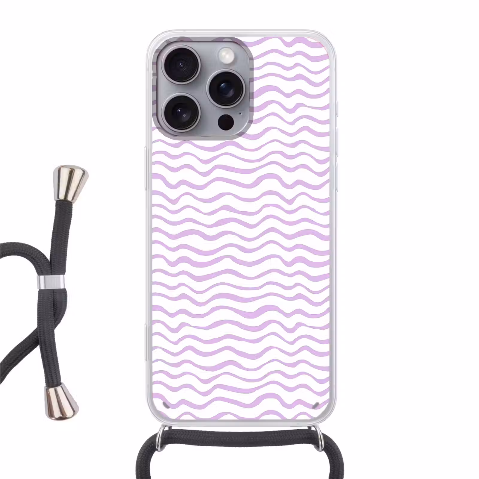 Telefoonhoesje met koord - Lila - Geometrisch - Golfjes - Lijnen - Patroon — 1