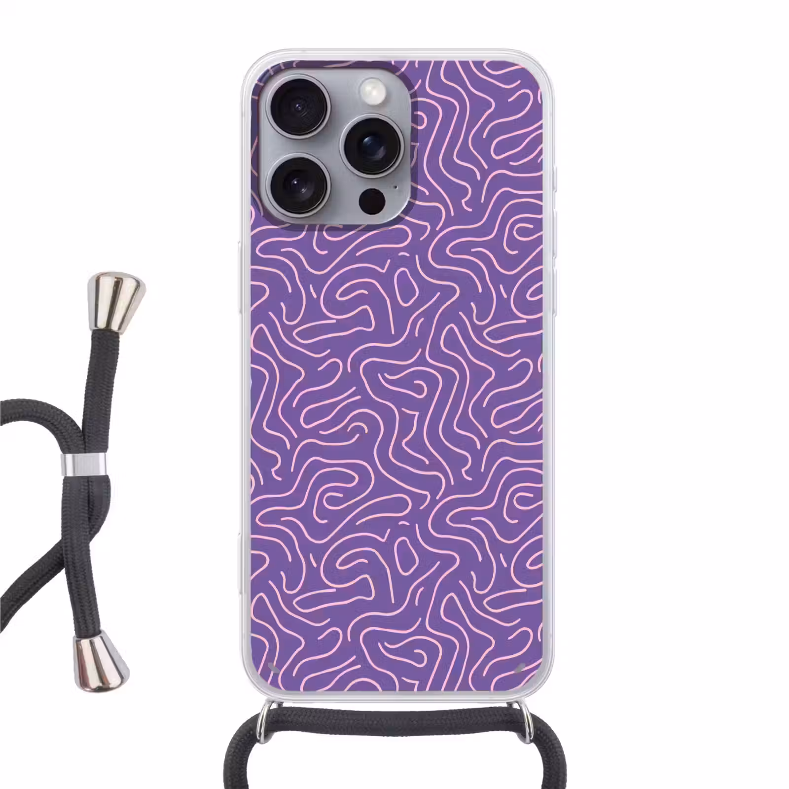 Telefoonhoesje met koord - Paars - Roze - Abstract - Lijnen - Doolhof - Patroon — 1