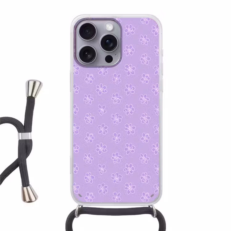 Telefoonhoesje met koord - Lila - Botanisch - Bloemen - Handgetekend - Patroon — 1