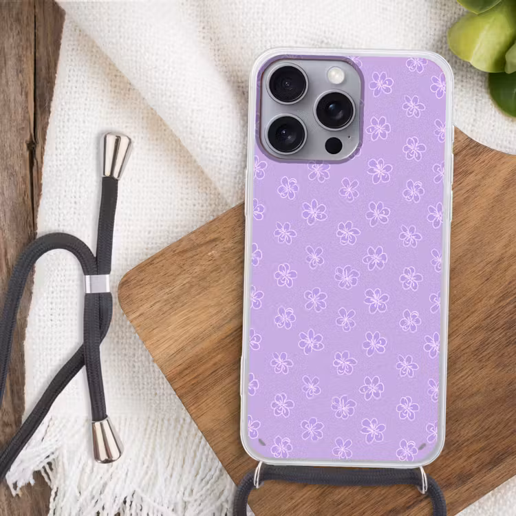 Telefoonhoesje met koord - Lila - Botanisch - Bloemen - Handgetekend - Patroon — 3