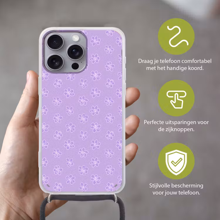 Telefoonhoesje met koord - Lila - Botanisch - Bloemen - Handgetekend - Patroon — 4