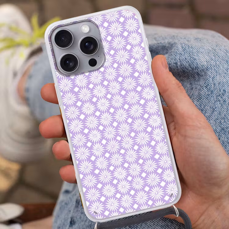 Telefoonhoesje met koord - Lila - Botanisch - Bloemen - Margrieten - Patroon — 2