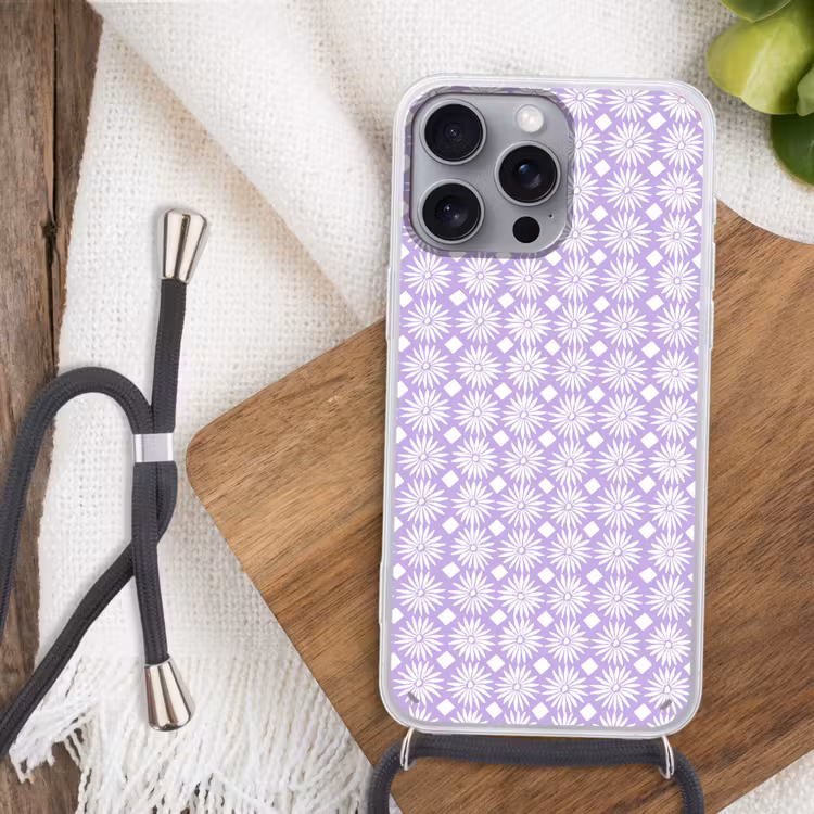 Telefoonhoesje met koord - Lila - Botanisch - Bloemen - Margrieten - Patroon — 3
