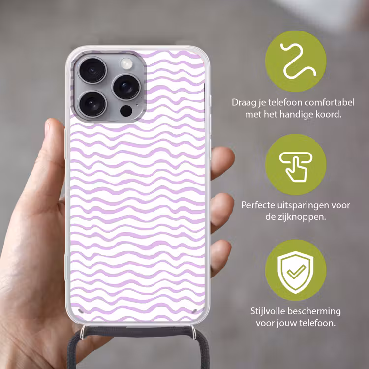 Telefoonhoesje met koord - Lila - Geometrisch - Golfjes - Lijnen - Patroon — 4
