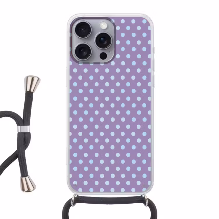 Telefoonhoesje met koord - Paars - Blauw - Geometrisch - Stippen - Polka Dot - Patroon — 1