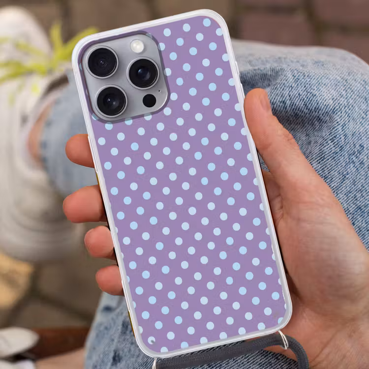 Telefoonhoesje met koord - Paars - Blauw - Geometrisch - Stippen - Polka Dot - Patroon — 2