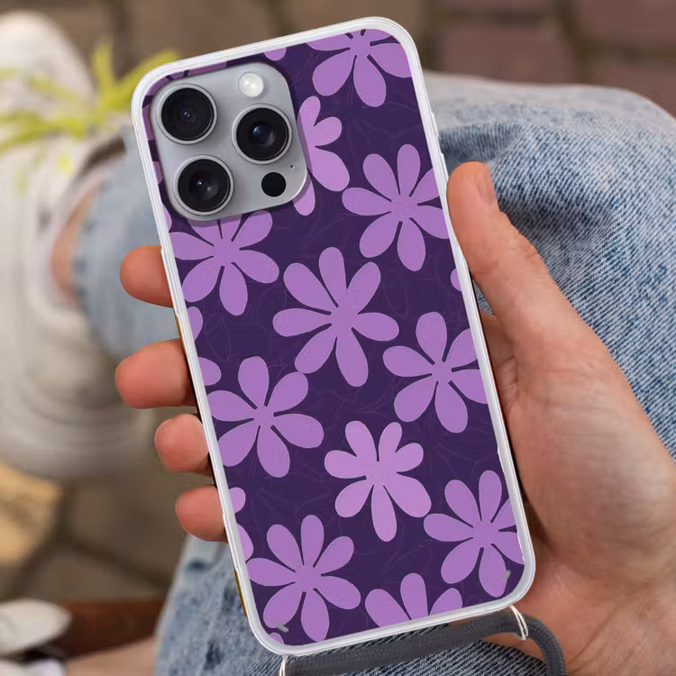 Telefoonhoesje met koord - Paars - Botanisch - Bloemen - Retro - Patroon — 2