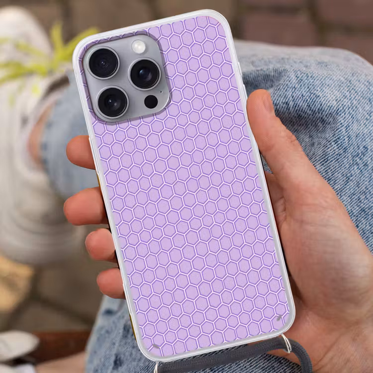 Telefoonhoesje met koord - Paars - Geometrisch - Honeycomb - Bijenraat - Patroon — 2
