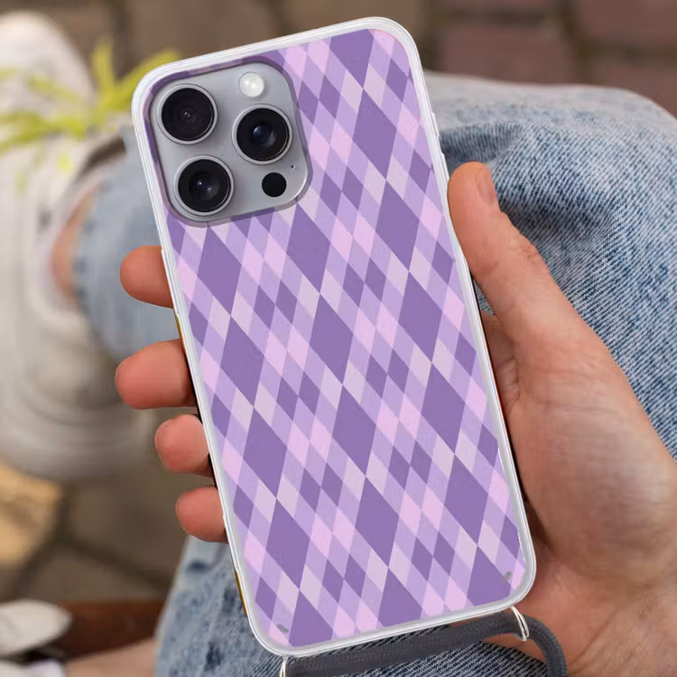 Telefoonhoesje met koord - Paars - Geometrisch - Ruiten - Argyle - Patroon — 2