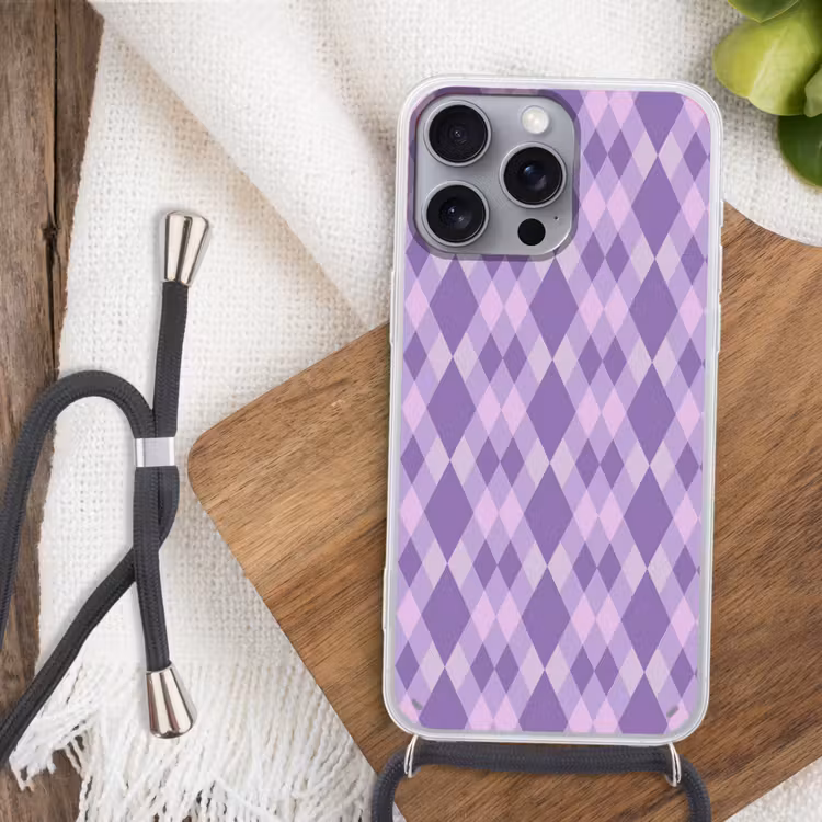 Telefoonhoesje met koord - Paars - Geometrisch - Ruiten - Argyle - Patroon — 3