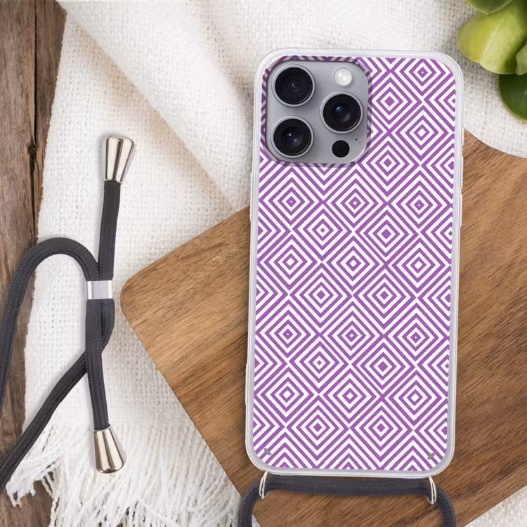 Telefoonhoesje met koord - Paars - Geometrisch - Ruiten - Concentrisch - Patroon — 3