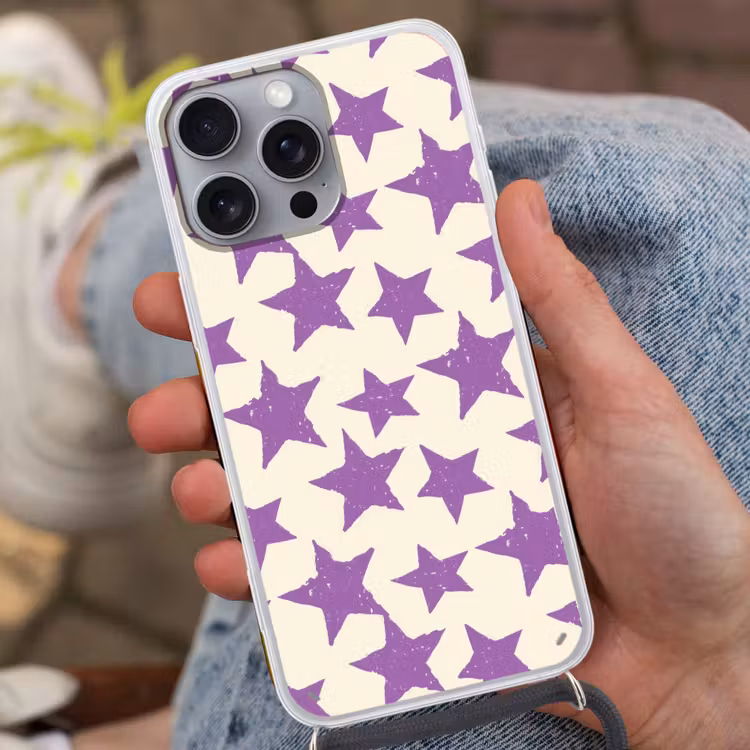 Telefoonhoesje met koord - Paars - Geometrisch - Sterren - Stempel - Patroon — 2
