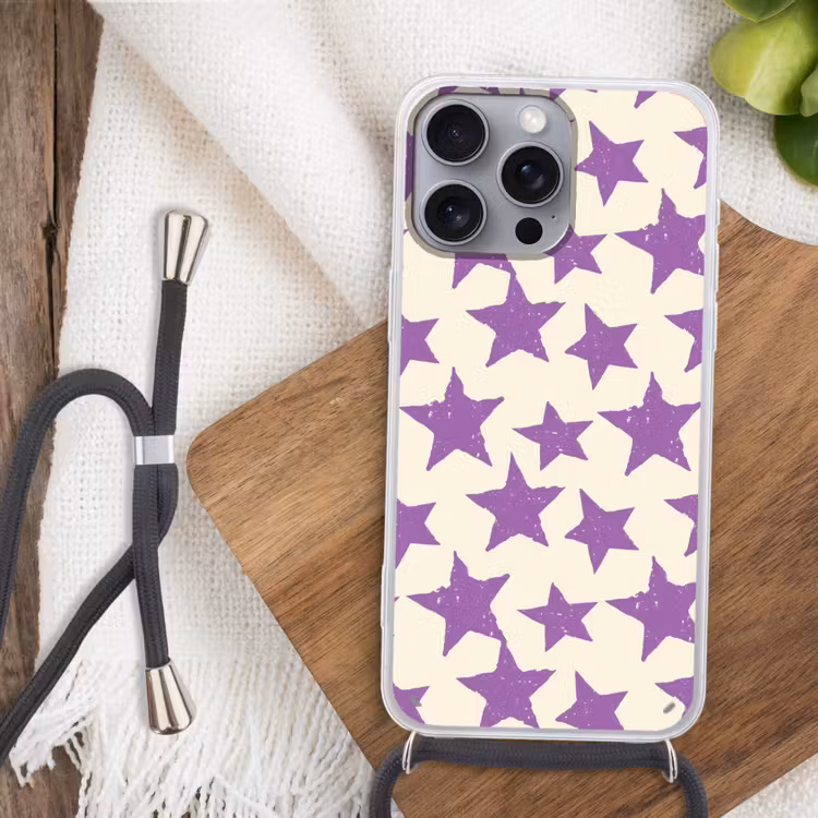 Telefoonhoesje met koord - Paars - Geometrisch - Sterren - Stempel - Patroon — 3