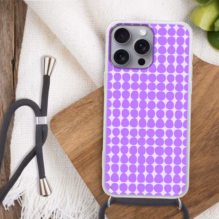 Telefoonhoesje met koord - Paars - Geometrisch - Stippen - Polka Dot - Patroon — 3