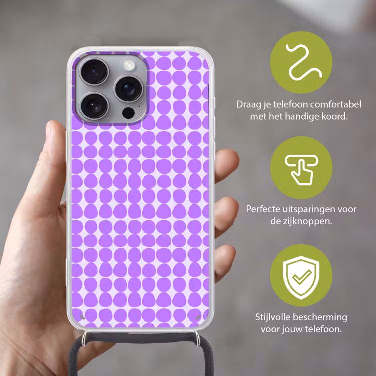 Telefoonhoesje met koord - Paars - Geometrisch - Stippen - Polka Dot - Patroon — 4