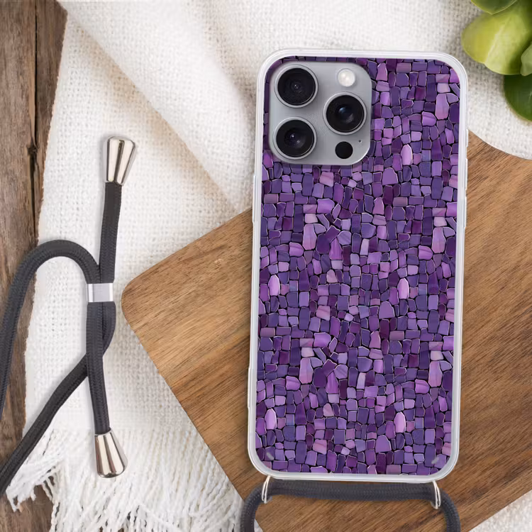 Telefoonhoesje met koord - Paars - Mozaïek - Scherven - Steen - Patroon — 3