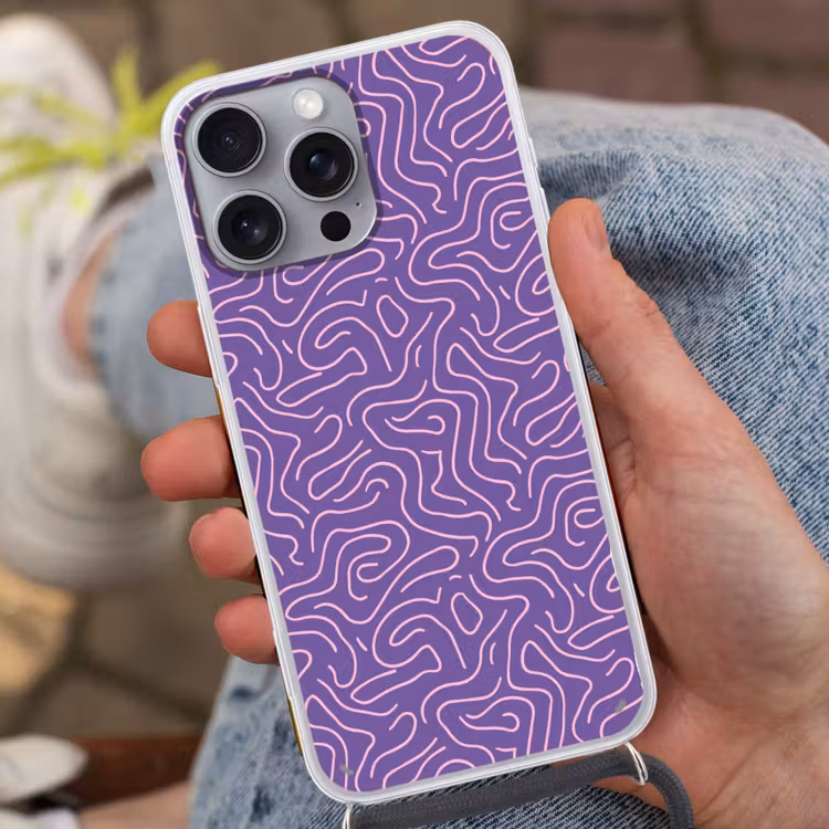 Telefoonhoesje met koord - Paars - Roze - Abstract - Lijnen - Doolhof - Patroon — 2