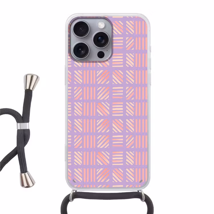 Telefoonhoesje met koord - Paars - Roze - Geometrisch - Strepen - Blokken - Patroon — 1