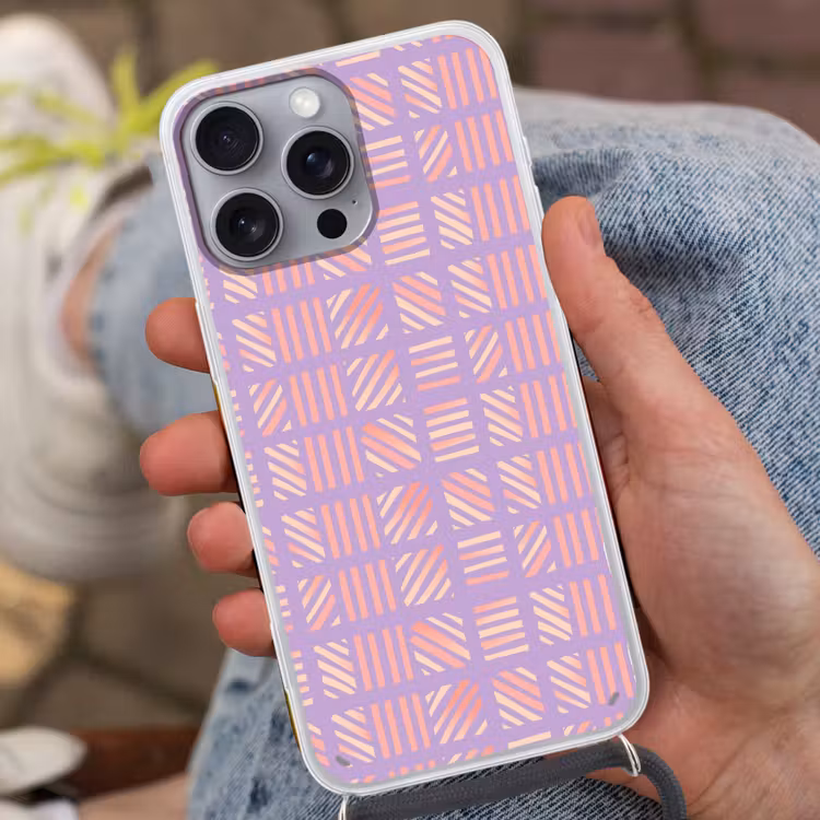 Telefoonhoesje met koord - Paars - Roze - Geometrisch - Strepen - Blokken - Patroon — 2