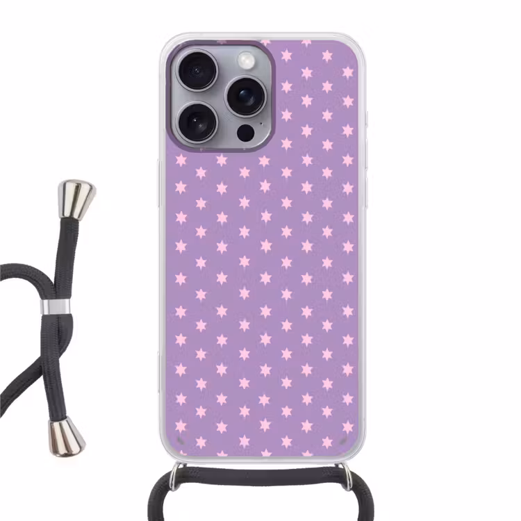 Telefoonhoesje met koord - Paars - Roze - Sterren - Geometrisch - Patroon — 1