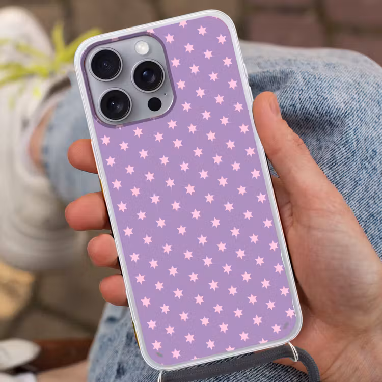 Telefoonhoesje met koord - Paars - Roze - Sterren - Geometrisch - Patroon — 2