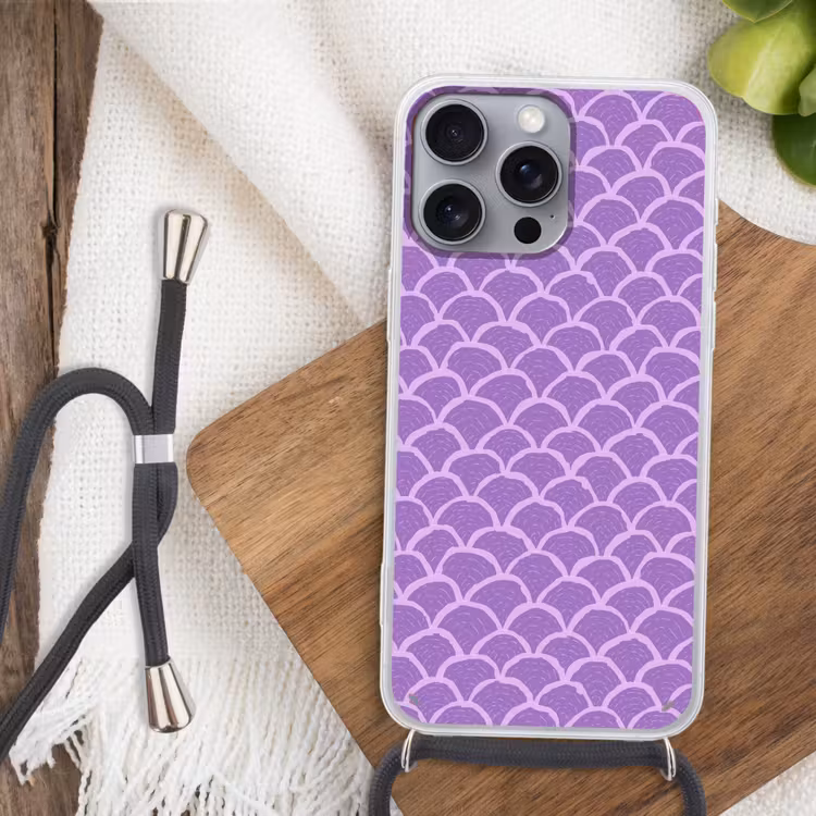 Telefoonhoesje met koord - Paars - Schubber - Schelpen - Handgetekend - Patroon — 3