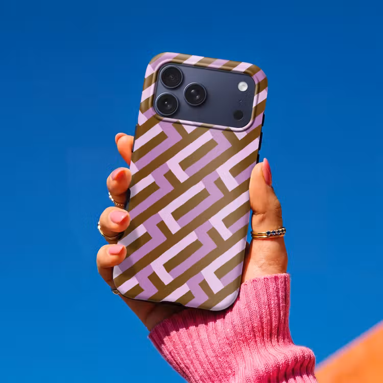 Telefoonhoesje Toughcase - Bruin - Roze - Geometrisch - Meander - Patroon — 2