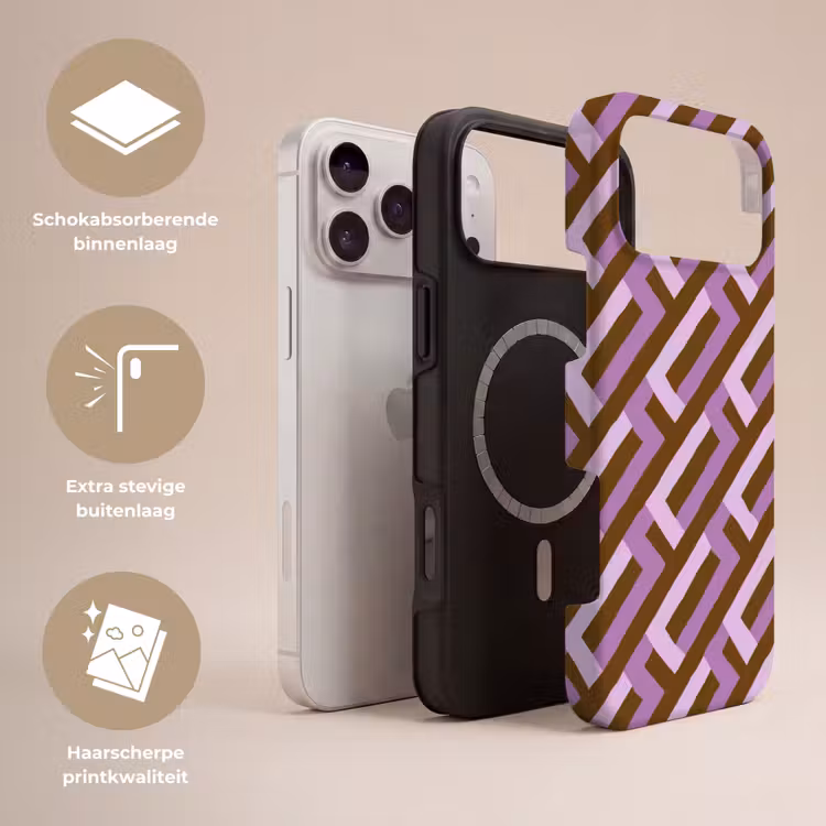 Telefoonhoesje Toughcase - Bruin - Roze - Geometrisch - Meander - Patroon — 3